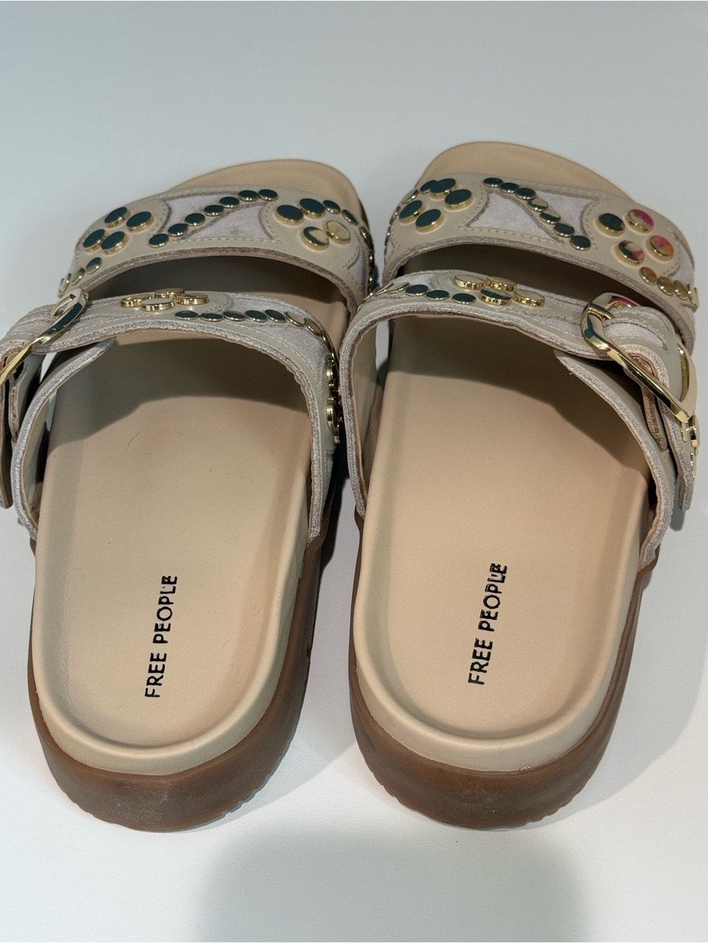 Like new FREE PEOPLE Studded Double Strap Sandals in Beige - Picture 3 of 6